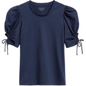 Navy Banana Republic Cotton Puff Sleeve Top